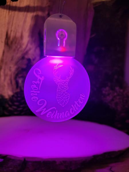 ChristbaumSchmuck rund "Hirsch modern" mit "Frohe Weihnachten" und LED